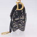 Christian Dior Trotter Canvas Saddle Hand Bag Navy Gold Auth 193142SM-4