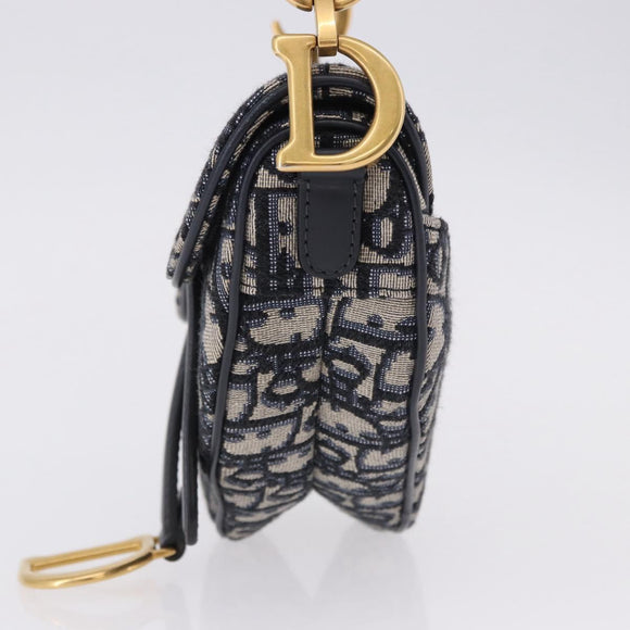 Christian Dior Trotter Canvas Saddle Hand Bag Navy Gold Auth 193142SM