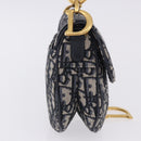 Christian Dior Trotter Canvas Saddle Hand Bag Navy Gold Auth 193142SM-5