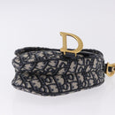 Christian Dior Trotter Canvas Saddle Hand Bag Navy Gold Auth 193142SM-9