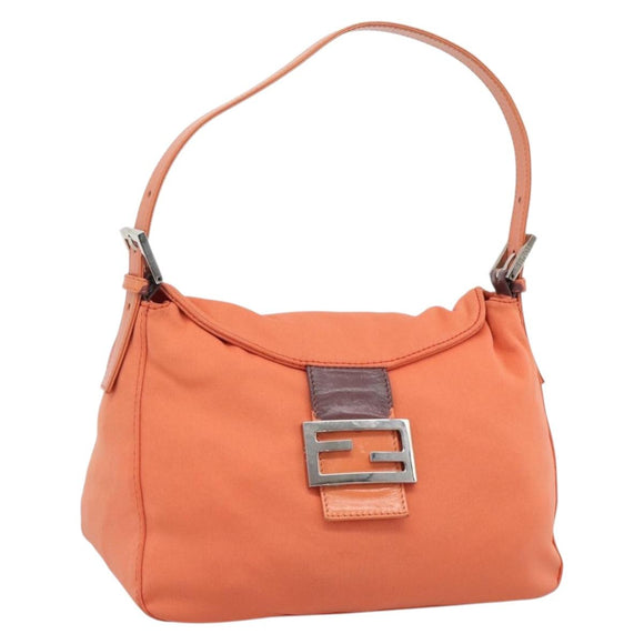 FENDI Mamma Baguette Shoulder Bag Cotton jersey Orange Silver Auth 193143