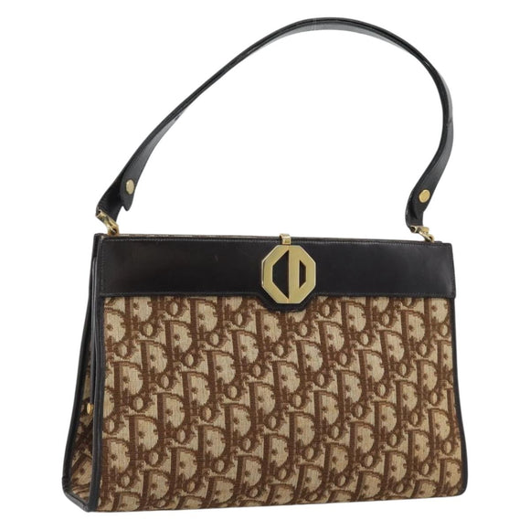 Christian Dior Trotter Canvas Shoulder Bag Beige Gold Auth 193146