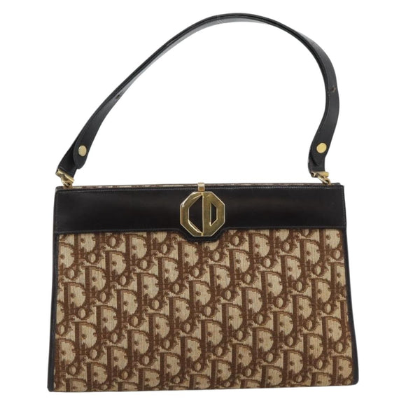 Christian Dior Trotter Canvas Shoulder Bag Beige Gold Auth 193146