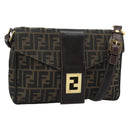 FENDI Zucca Canvas Shoulder Bag Brown Black Auth 193148V-1
