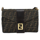 FENDI Zucca Canvas Shoulder Bag Brown Black Auth 193148V-13