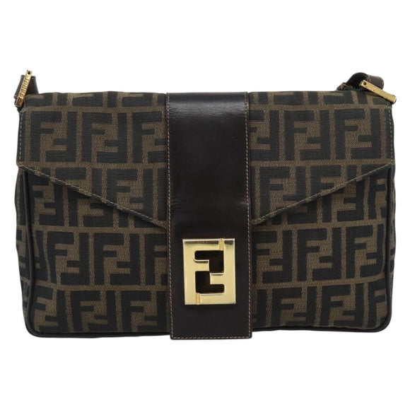 FENDI Zucca Canvas Shoulder Bag Brown Black Auth 193148V