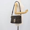 FENDI Zucca Canvas Shoulder Bag Brown Black Auth 193148V-21