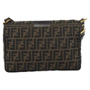 FENDI Zucca Canvas Shoulder Bag Brown Black Auth 193148V-2