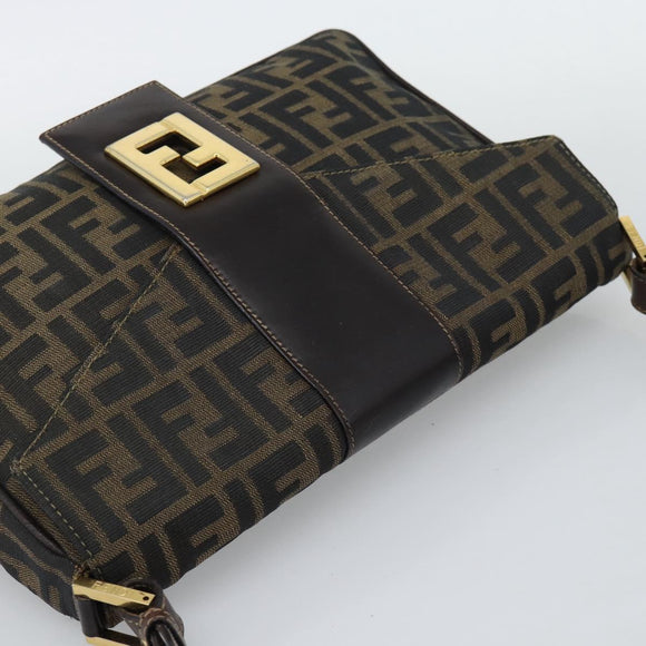 FENDI Zucca Canvas Shoulder Bag Brown Black Auth 193148V