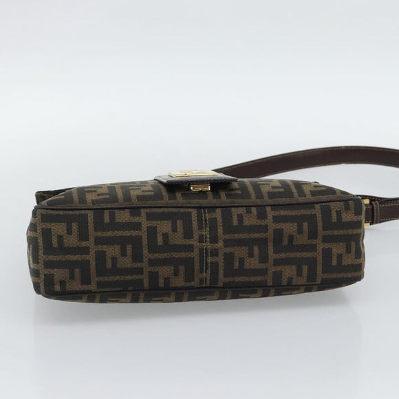FENDI Zucca Canvas Shoulder Bag Brown Black Auth 193148V
