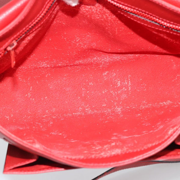CELINE Shoulder Bag Leather Red Gold Auth 193149