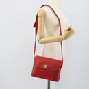 CELINE Shoulder Bag Leather Red Gold Auth 193149-23