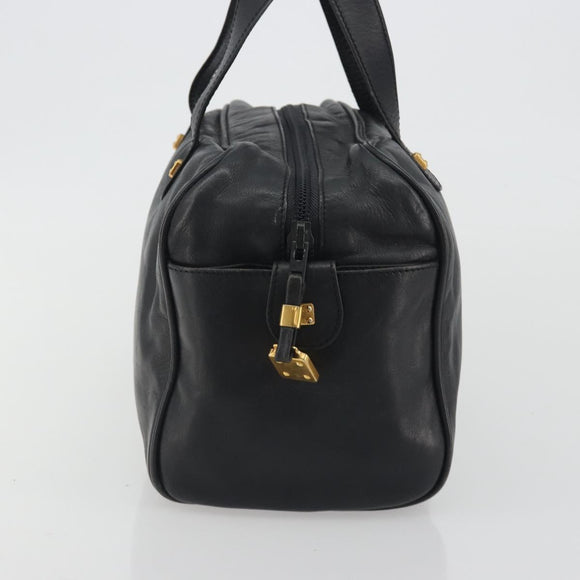 LOEWE Hand Bag Leather Black Gold Auth 193150