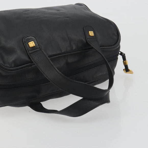 LOEWE Hand Bag Leather Black Gold Auth 193150