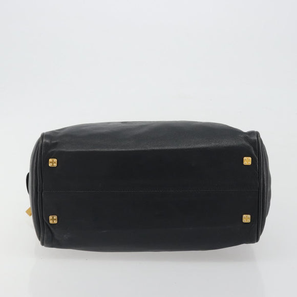 LOEWE Hand Bag Leather Black Gold Auth 193150