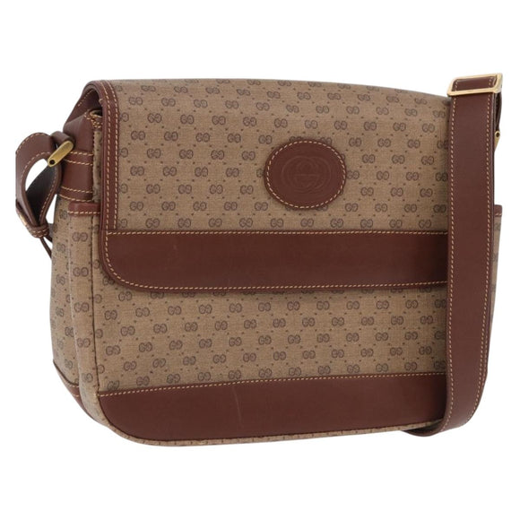 GUCCI Micro GG Supreme Shoulder Bag PVC Beige Gold Auth 193154
