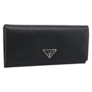 PRADA Long Wallet Saffiano leather Black Silver Auth 193158V-1