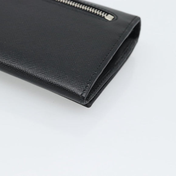 PRADA Long Wallet Saffiano leather Black Silver Auth 193158V