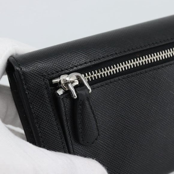 PRADA Long Wallet Saffiano leather Black Silver Auth 193158V