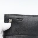 PRADA Long Wallet Saffiano leather Black Silver Auth 193158V-8