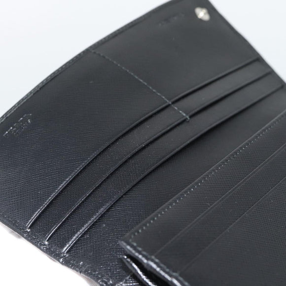 PRADA Long Wallet Saffiano leather Black Silver Auth 193158V