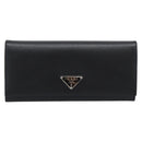 PRADA Long Wallet Saffiano leather Black Silver Auth 193158V-13