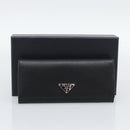 PRADA Long Wallet Saffiano leather Black Silver Auth 193158V-12