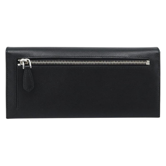 PRADA Long Wallet Saffiano leather Black Silver Auth 193158V