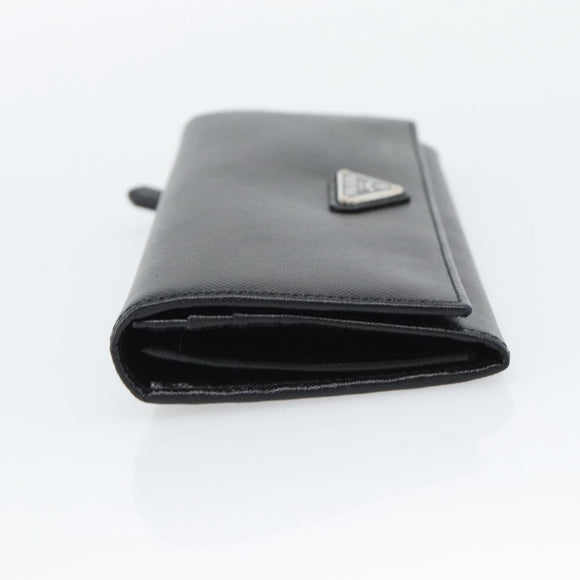 PRADA Long Wallet Saffiano leather Black Silver Auth 193158V