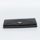 PRADA Long Wallet Saffiano leather Black Silver Auth 193158V-6