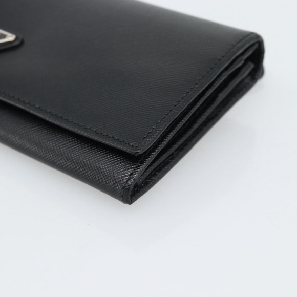 PRADA Long Wallet Saffiano leather Black Silver Auth 193158V