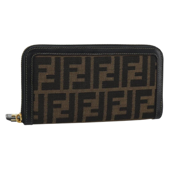 FENDI Zucca Canvas Long Wallet Black Brown Auth 193160V
