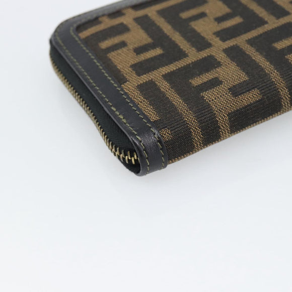 FENDI Zucca Canvas Long Wallet Black Brown Auth 193160V