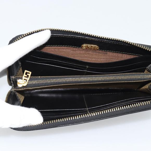 FENDI Zucca Canvas Long Wallet Black Brown Auth 193160V