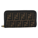 FENDI Zucca Canvas Long Wallet Black Brown Auth 193160V-2