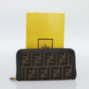 FENDI Zucca Canvas Long Wallet Black Brown Auth 193160V-22