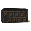 FENDI Zucca Canvas Long Wallet Black Brown Auth 193160V-3