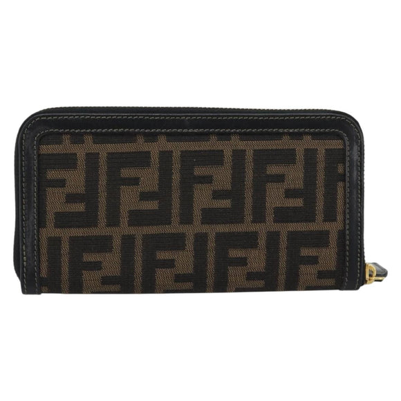FENDI Zucca Canvas Long Wallet Black Brown Auth 193160V