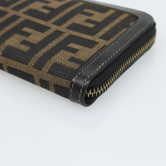 FENDI Zucca Canvas Long Wallet Black Brown Auth 193160V