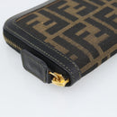FENDI Zucca Canvas Long Wallet Black Brown Auth 193160V-9
