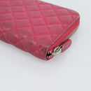 CHANEL Matelasse Long Wallet Lamb Skin Pink Silver CC Auth 193166-15