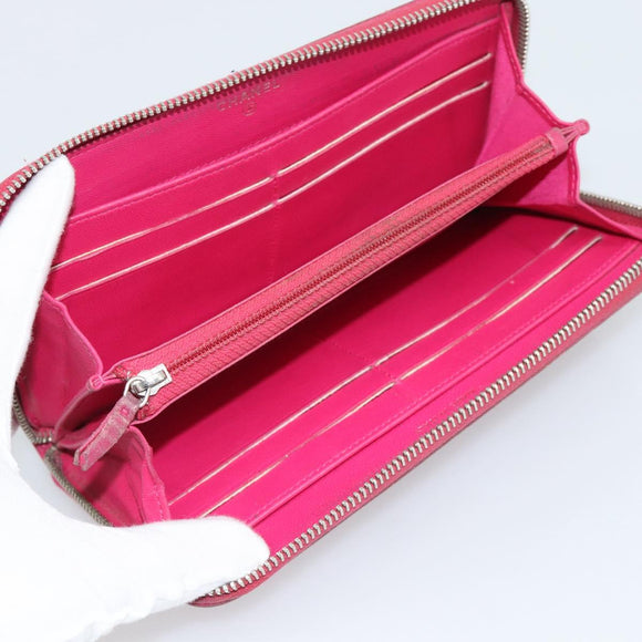 CHANEL Matelasse Long Wallet Lamb Skin Pink Silver CC Auth 193166