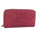 CHANEL Matelasse Long Wallet Lamb Skin Pink Silver CC Auth 193166-1