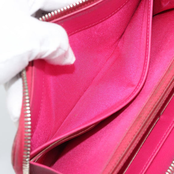 CHANEL Matelasse Long Wallet Lamb Skin Pink Silver CC Auth 193166