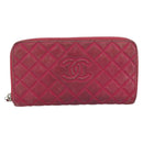 CHANEL Matelasse Long Wallet Lamb Skin Pink Silver CC Auth 193166-13