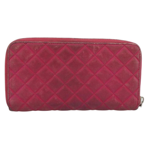 CHANEL Matelasse Long Wallet Lamb Skin Pink Silver CC Auth 193166