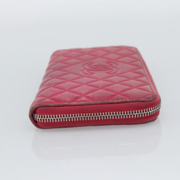 CHANEL Matelasse Long Wallet Lamb Skin Pink Silver CC Auth 193166