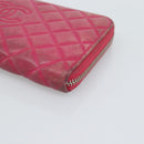 CHANEL Matelasse Long Wallet Lamb Skin Pink Silver CC Auth 193166-8