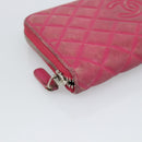 CHANEL Matelasse Long Wallet Lamb Skin Pink Silver CC Auth 193166-14