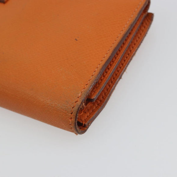 HERMES Bearn Dupri Long Wallet Leather Orange Gold Auth 193167